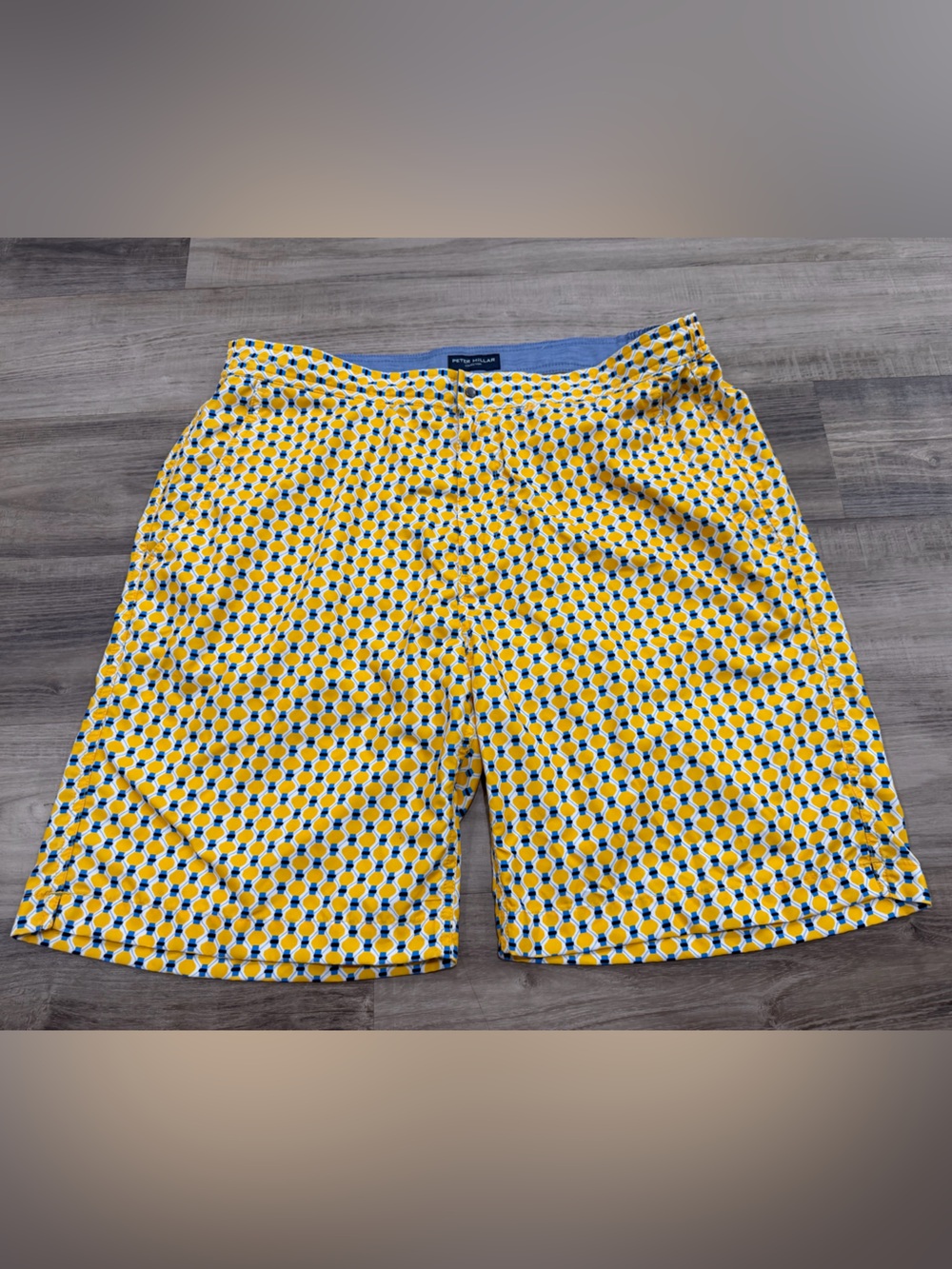 Peter Millar Collection Men’s L Yellow Geometric Print Swim Trunks Shorts